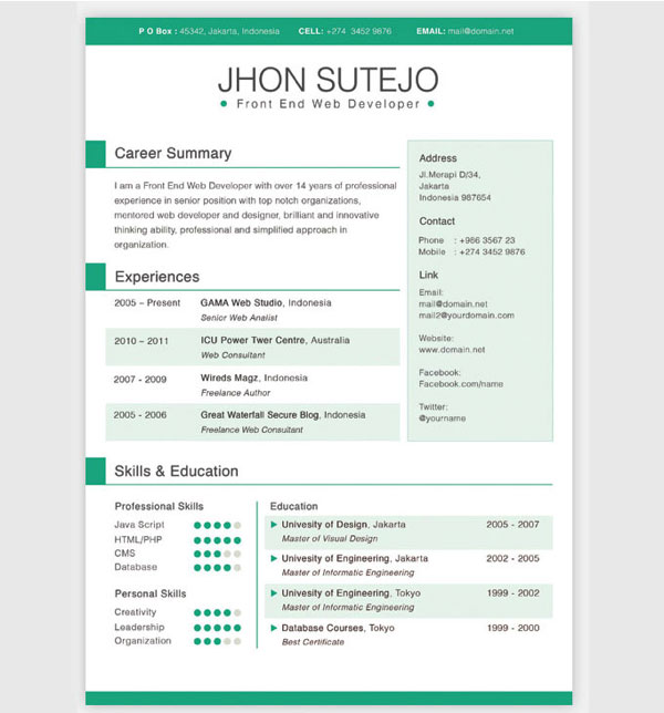 free cv resume template
